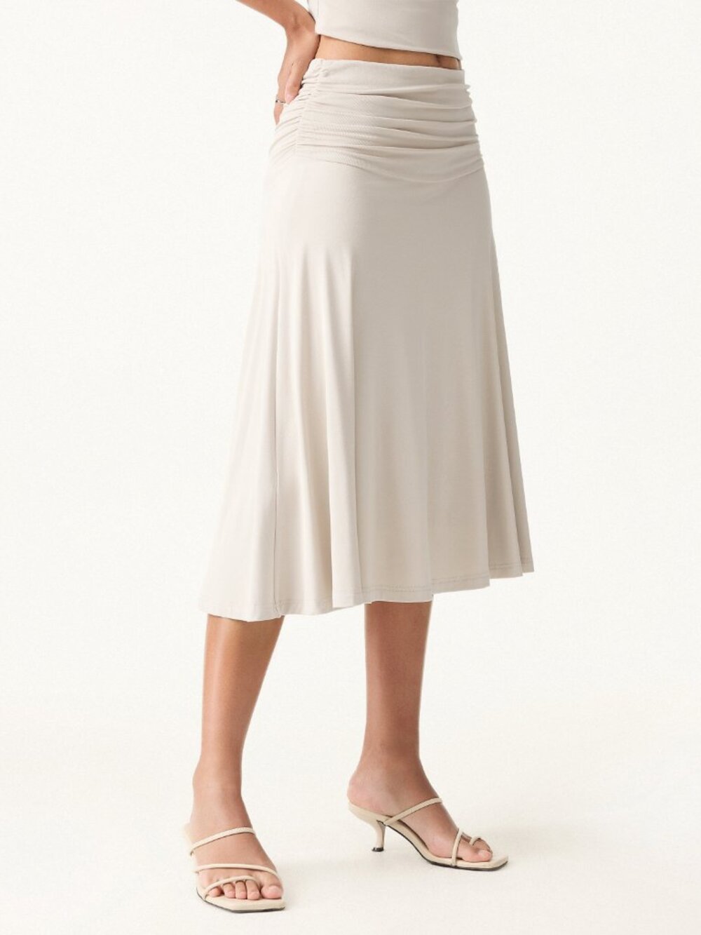 NWT OGL Eco-SkinKiss® Flowy Side Ruched A-line Midi Skirt Fog XL - Picture 4 of 13